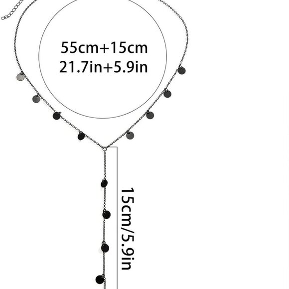 Long Necklaces for Women Black Lariat Y-Shaped Necklace Star Necklace Discs Neck - Picture 4 of 7